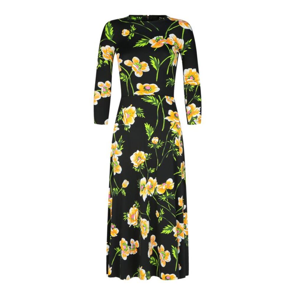 Balenciaga Floral-Print A-Line Crewneck Dress Multi Womens